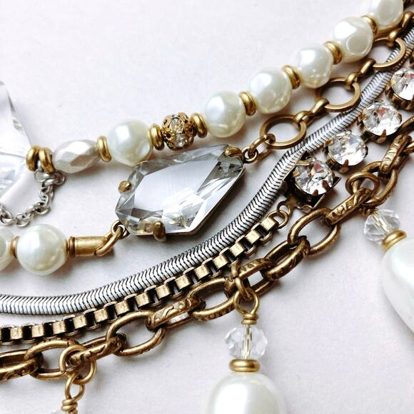 VTG Silpada KR KRN0010 Pearl Brass Crystal Convertible Statement Bib Necklace - Picture 10 of 14